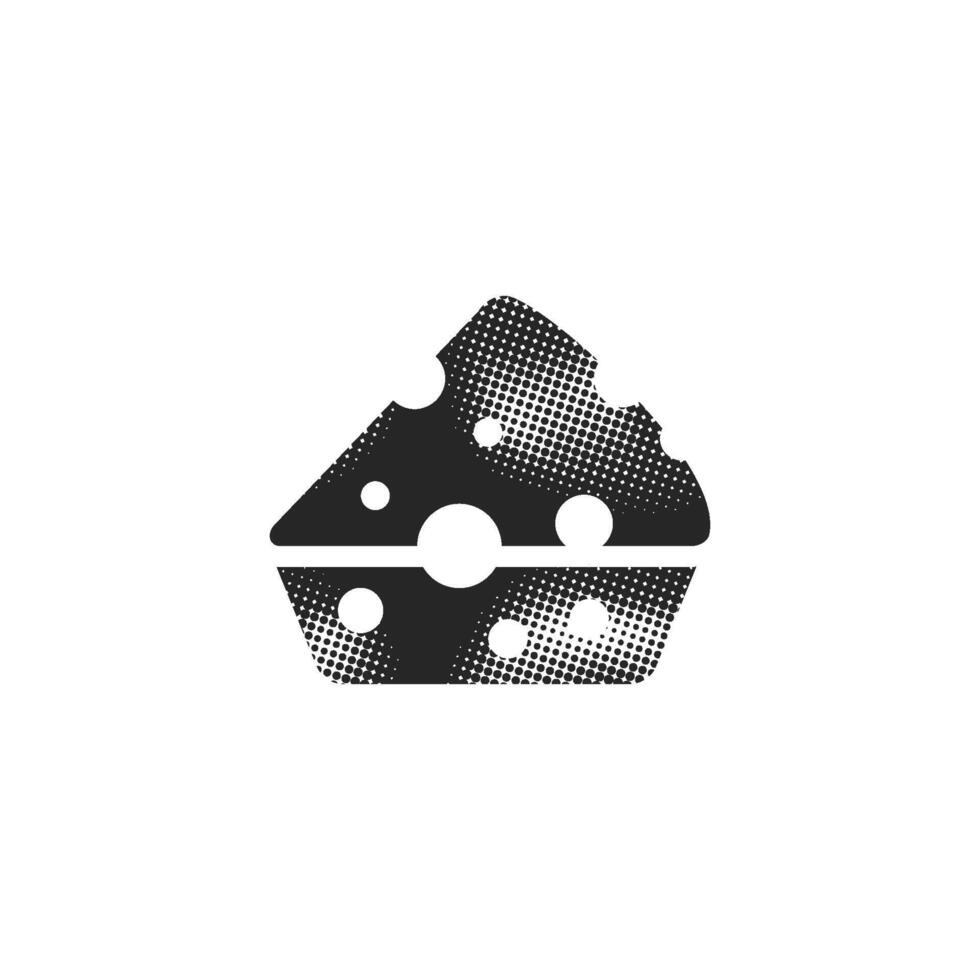 Cheese icon in halftone style. Black and white monochrome illustration. vector