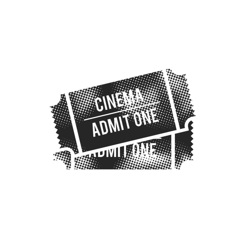 Cinema ticket icon in halftone style. Black and white monochrome illustration. vector