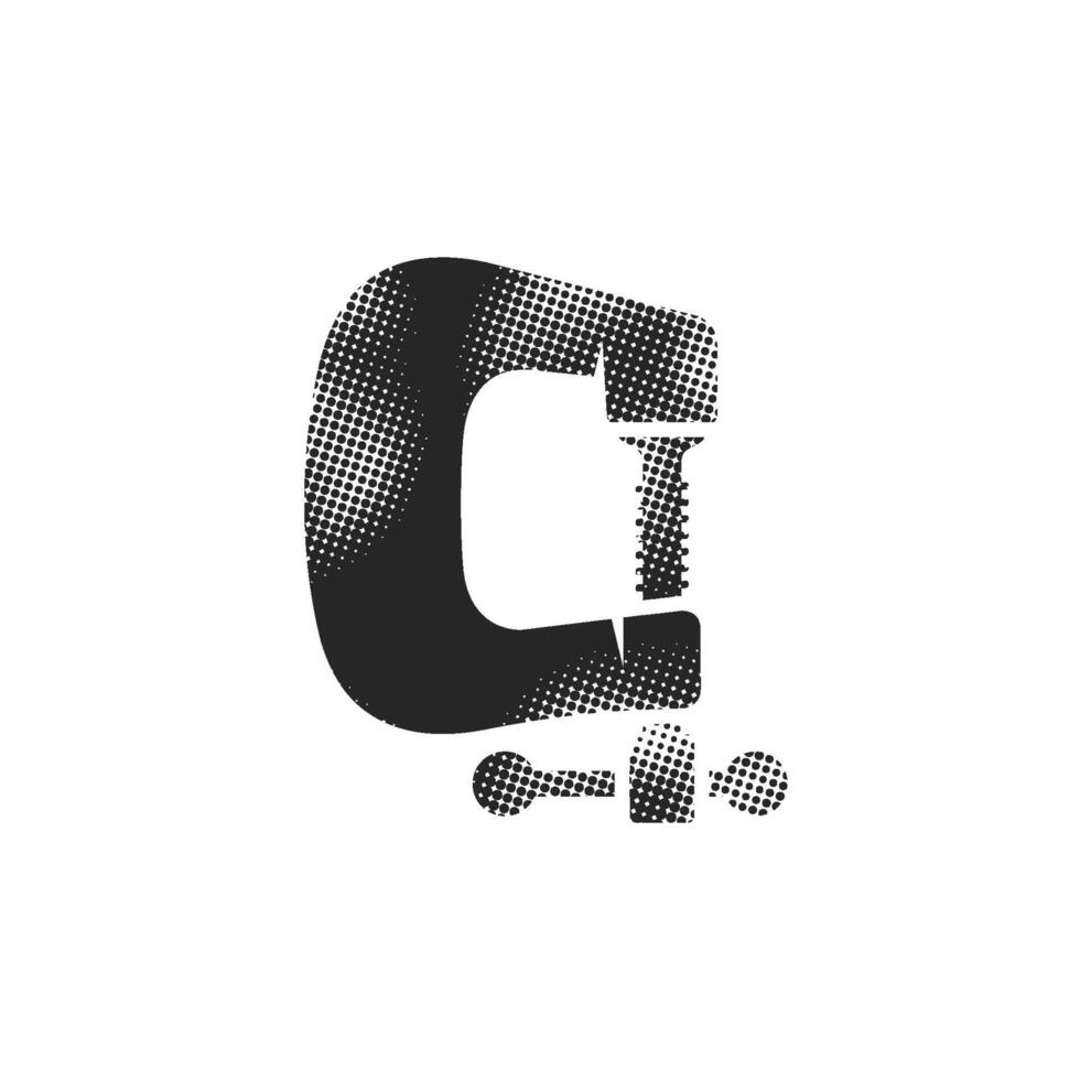 Clamp tool icon in halftone style. Black and white monochrome illustration. vector
