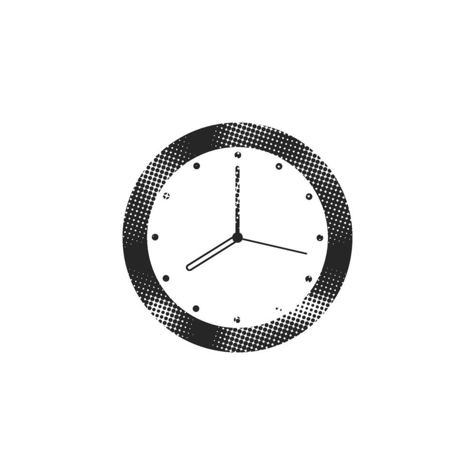 Clock icon in halftone style. Black and white illustration. vector