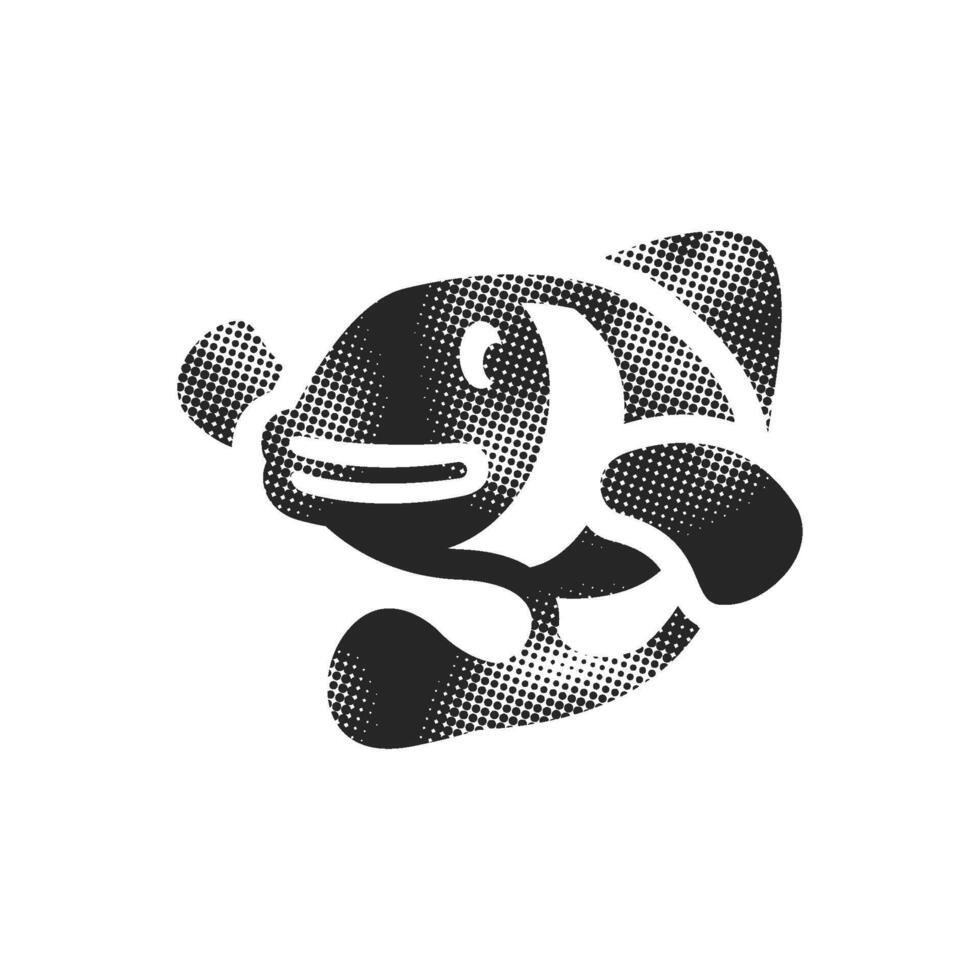 Clown fish icon in halftone style. Black and white monochrome illustration. vector