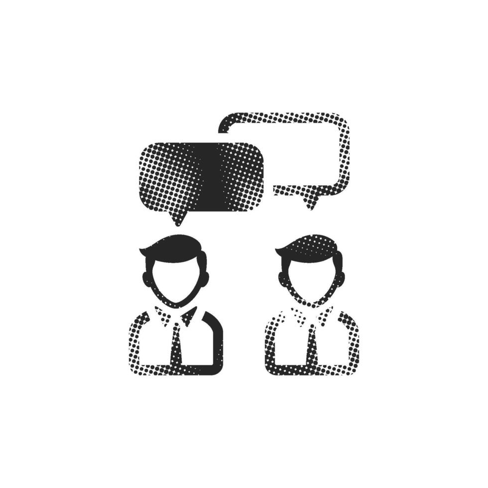 Team work icon in halftone style. Black and white monochrome illustration. vector