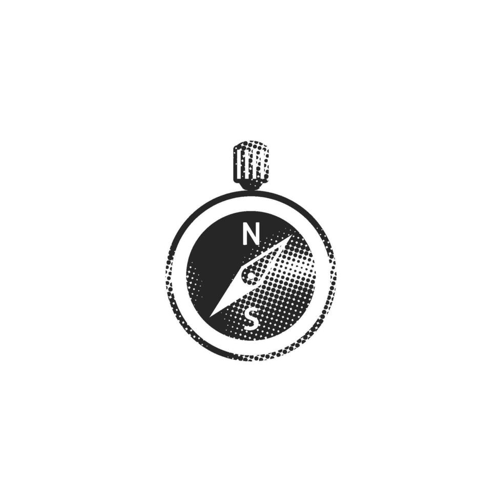 Compass icon in halftone style. Black and white monochrome vector