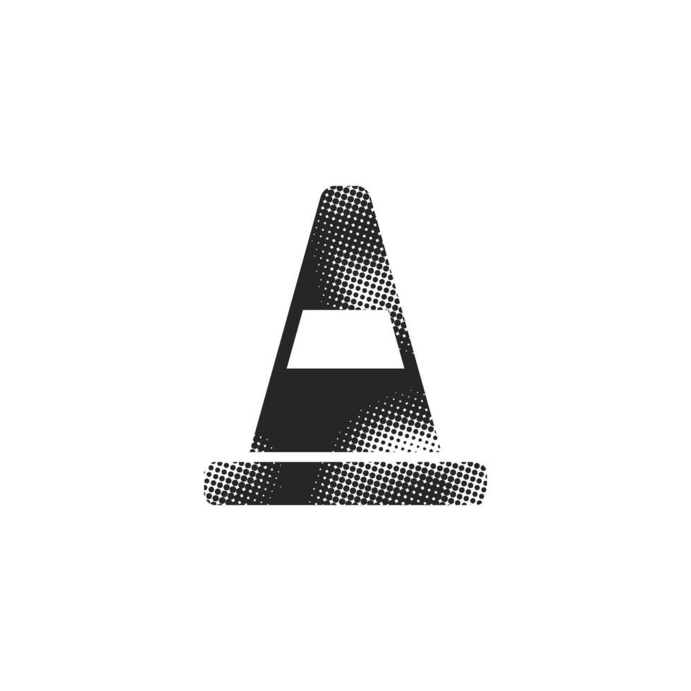 Traffic cone icon in halftone black and white monochrome illustration. vector