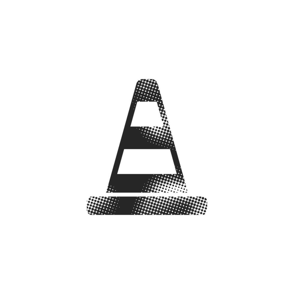 Traffic cone icon in halftone style black and white monochrome illustration. vector