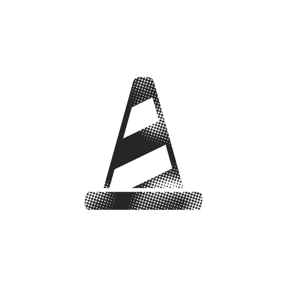 Traffic cone icon in halftone style monochrome illustration. vector