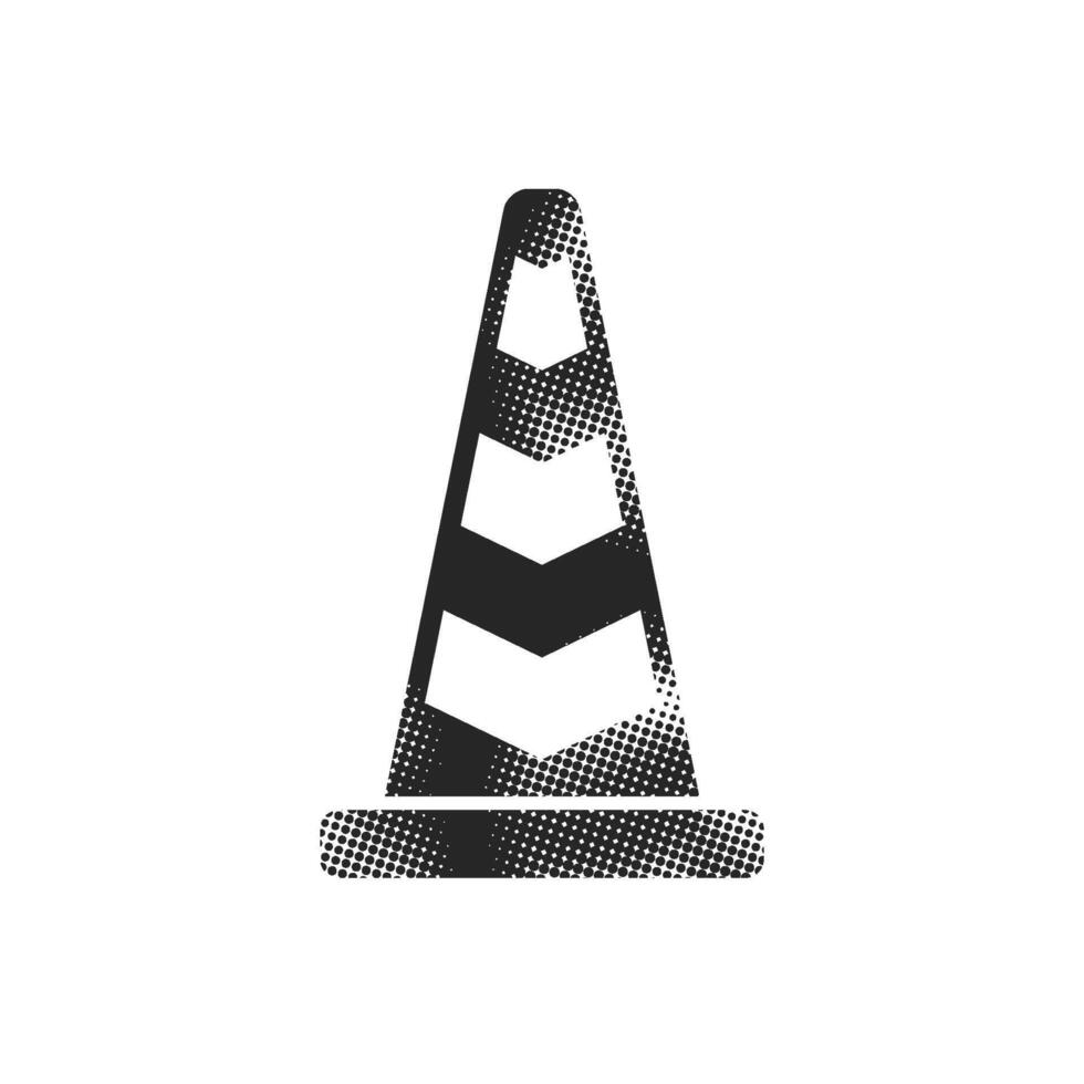 Traffic cone icon in halftone style. Black and white illustration. vector
