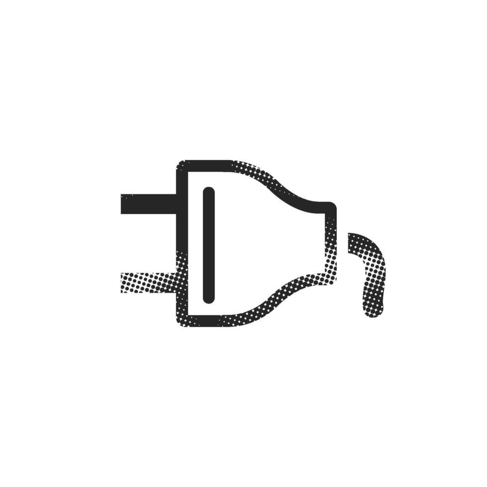 Electric plug icon in halftone style. Black and white illustration. vector