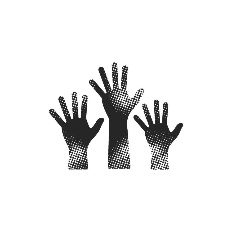 Hands icon in halftone style. Black and white monochrome illustration. vector