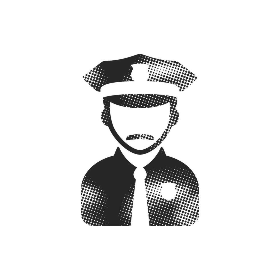 Police avatar icon in halftone style. Black and white monochrome illustration. vector