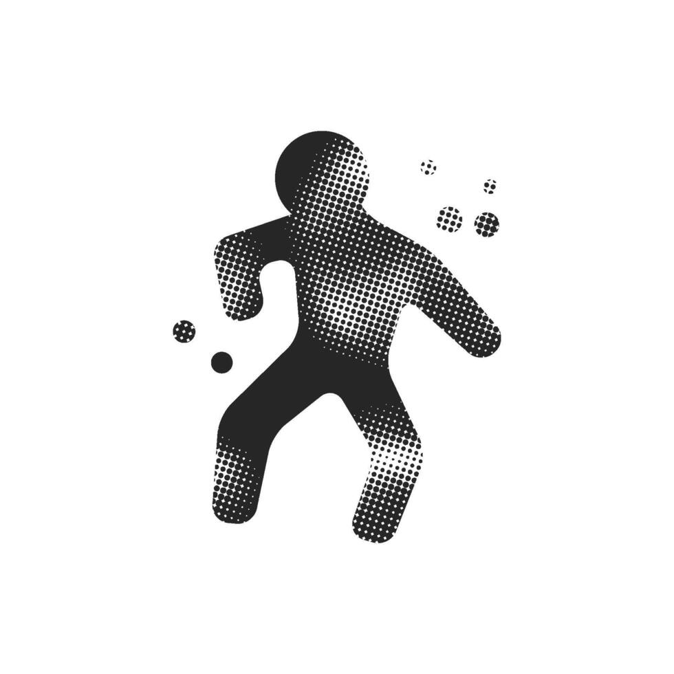 Crime victim icon in halftone style. Black and white monochrome illustration. vector