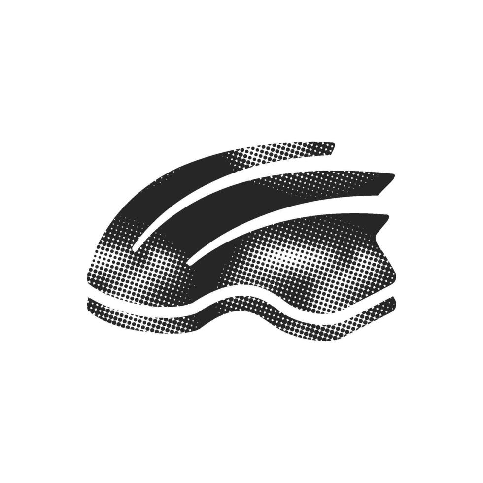 Bicycle helmet icon in halftone style. Black and white monochrome illustration. vector