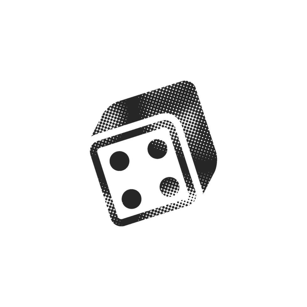 Dice icon in halftone style. Black and white monochrome illustration. vector