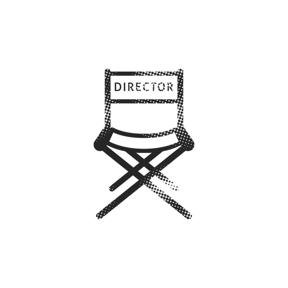 Movie director chair icon in halftone style. Black and white monochrome illustration. vector
