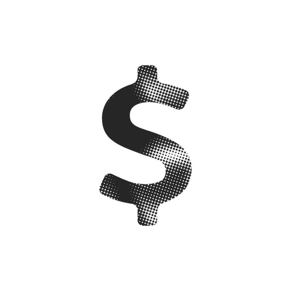 Dollar sign icon in halftone style. Black and white monochrome illustration. vector
