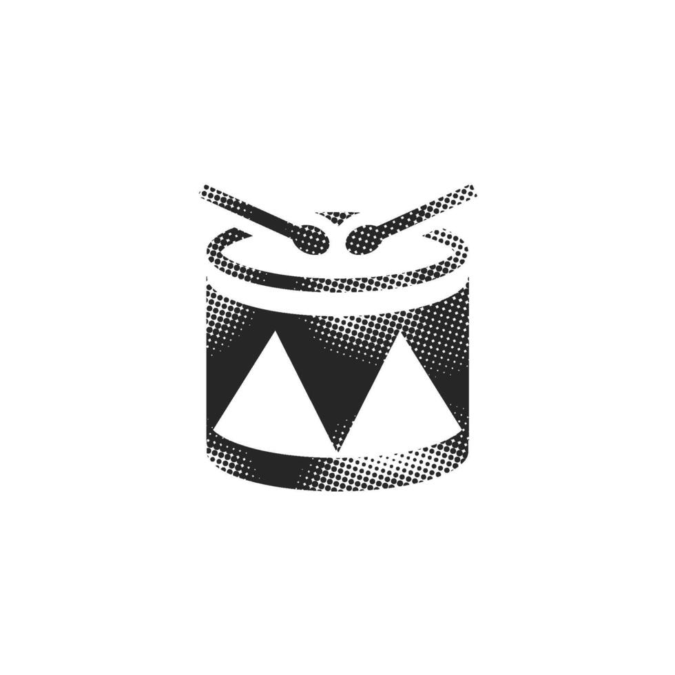 Drum icon in halftone style. Black and white monochrome illustration. vector
