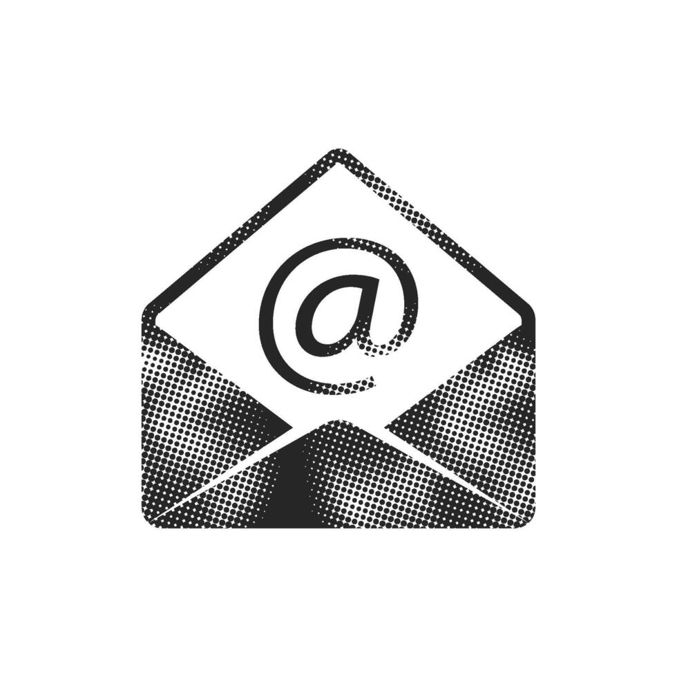 Email icon in halftone style. Black and white monochrome illustration. vector