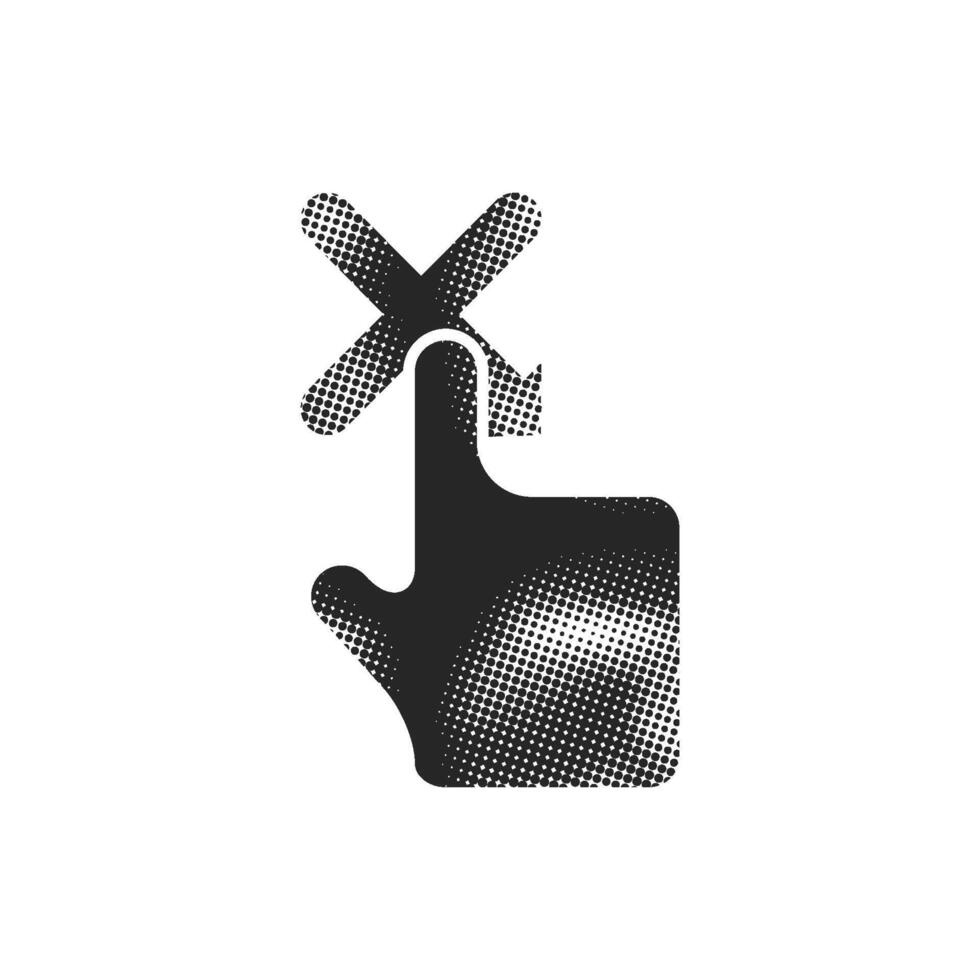 Finger gesture icon in halftone style black and white monochrome illustration vector