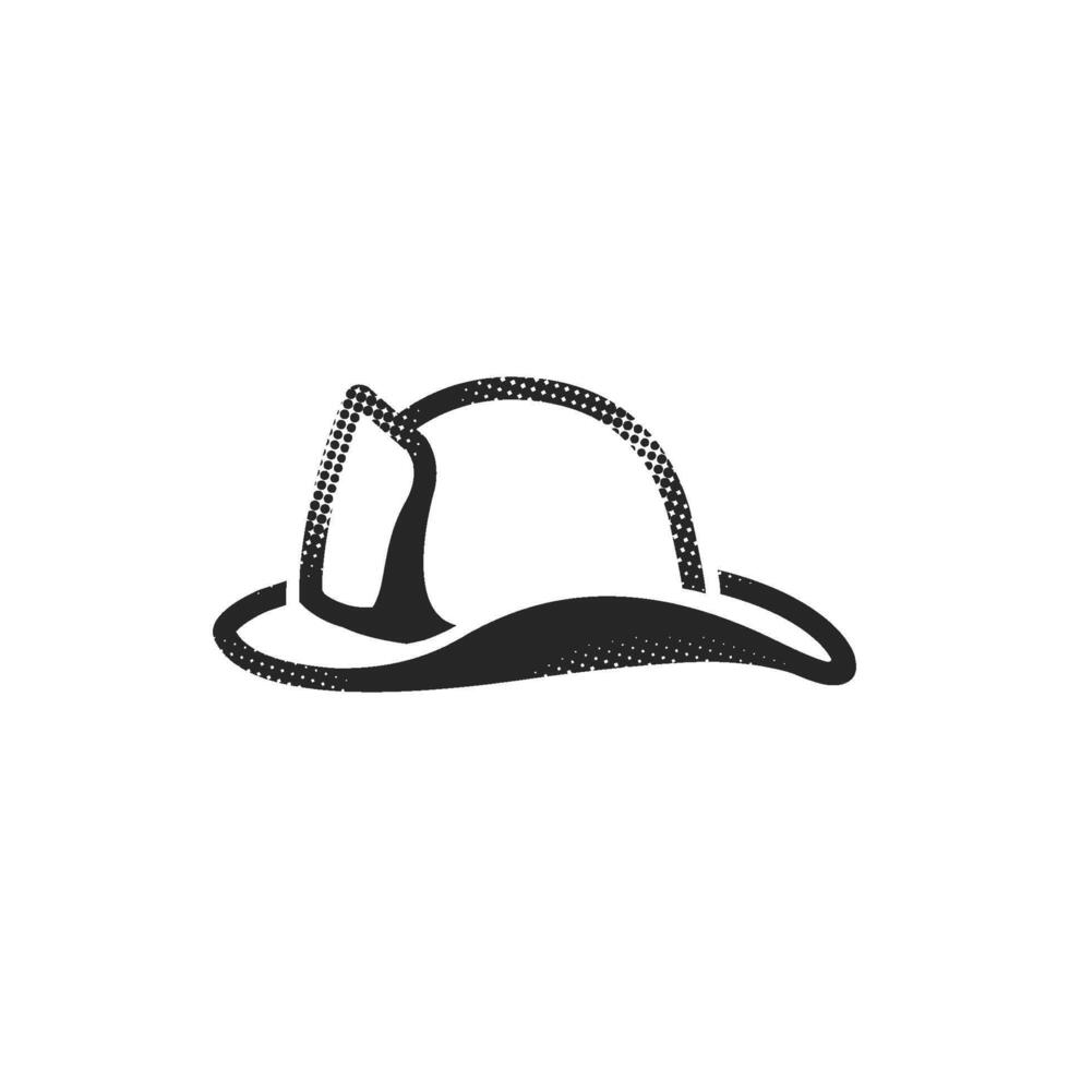 Fireman hat icon in halftone style. Black and white monochrome illustration. vector