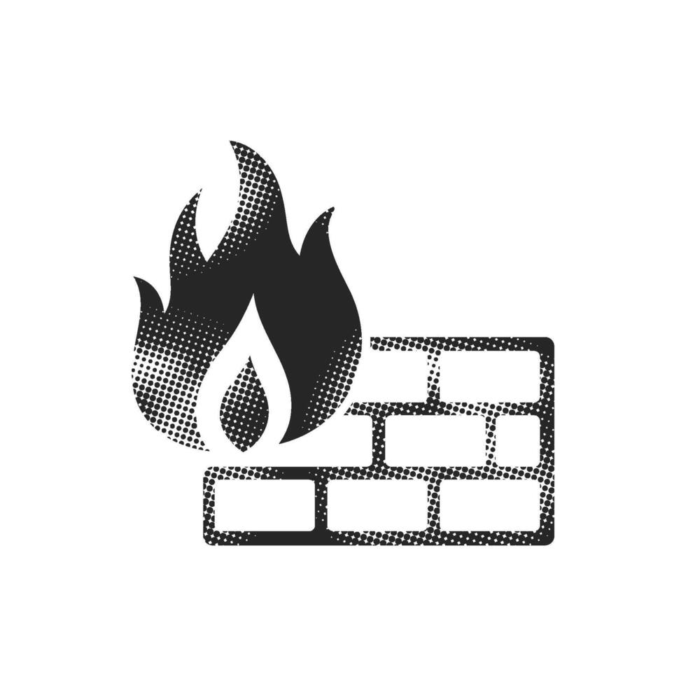 Firewall icon in halftone style. Black and white monochrome illustration. vector