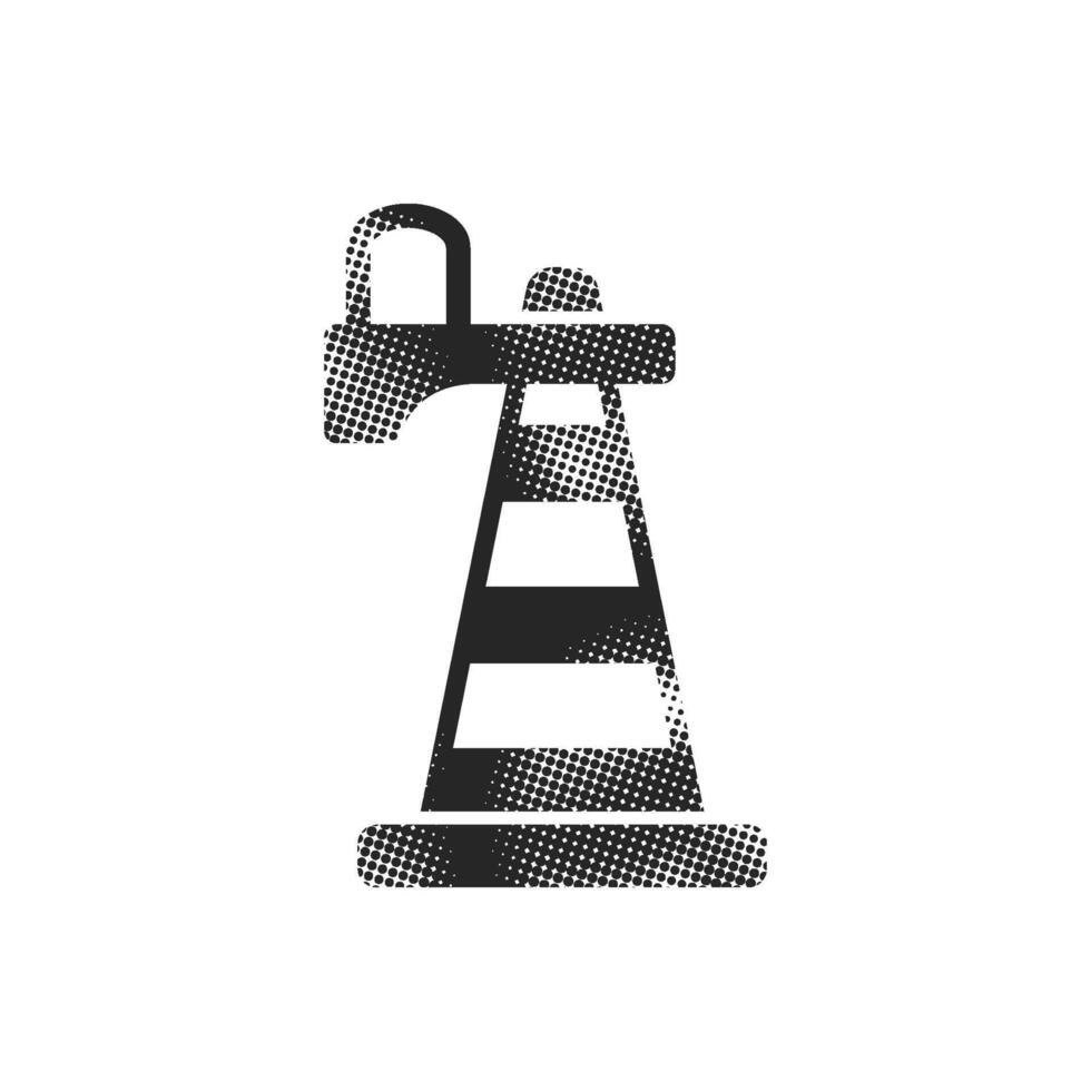 Traffic cone icon in halftone black and white monochrome vector