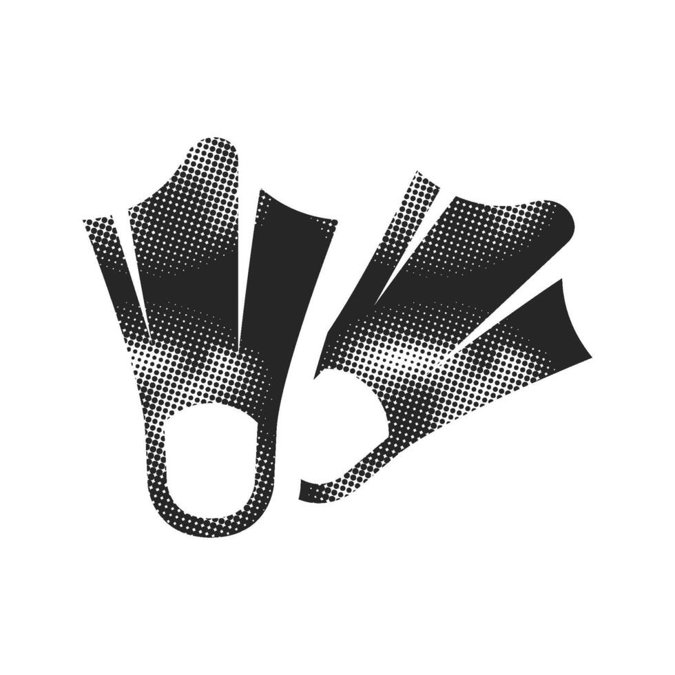 Diving fins icon in halftone style. Black and white monochrome illustration. vector