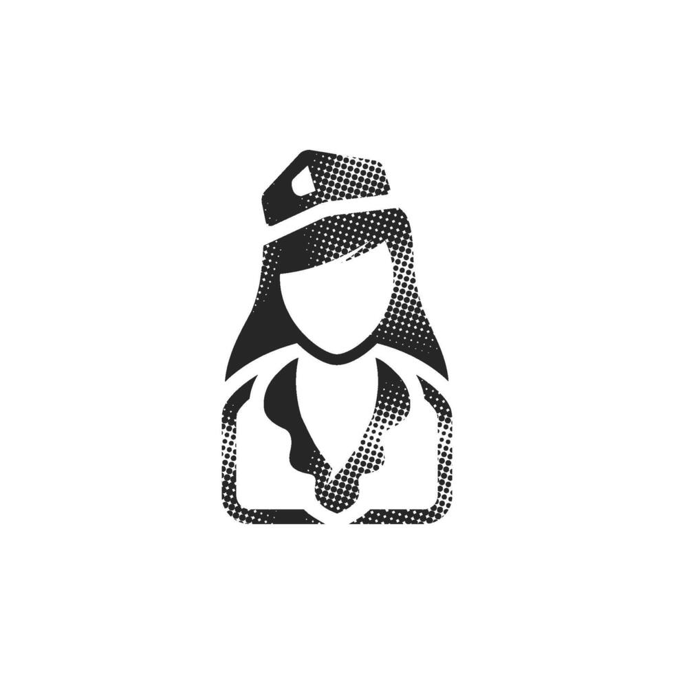 Stewardess avatar icon in halftone style. Black and white monochrome illustration. vector