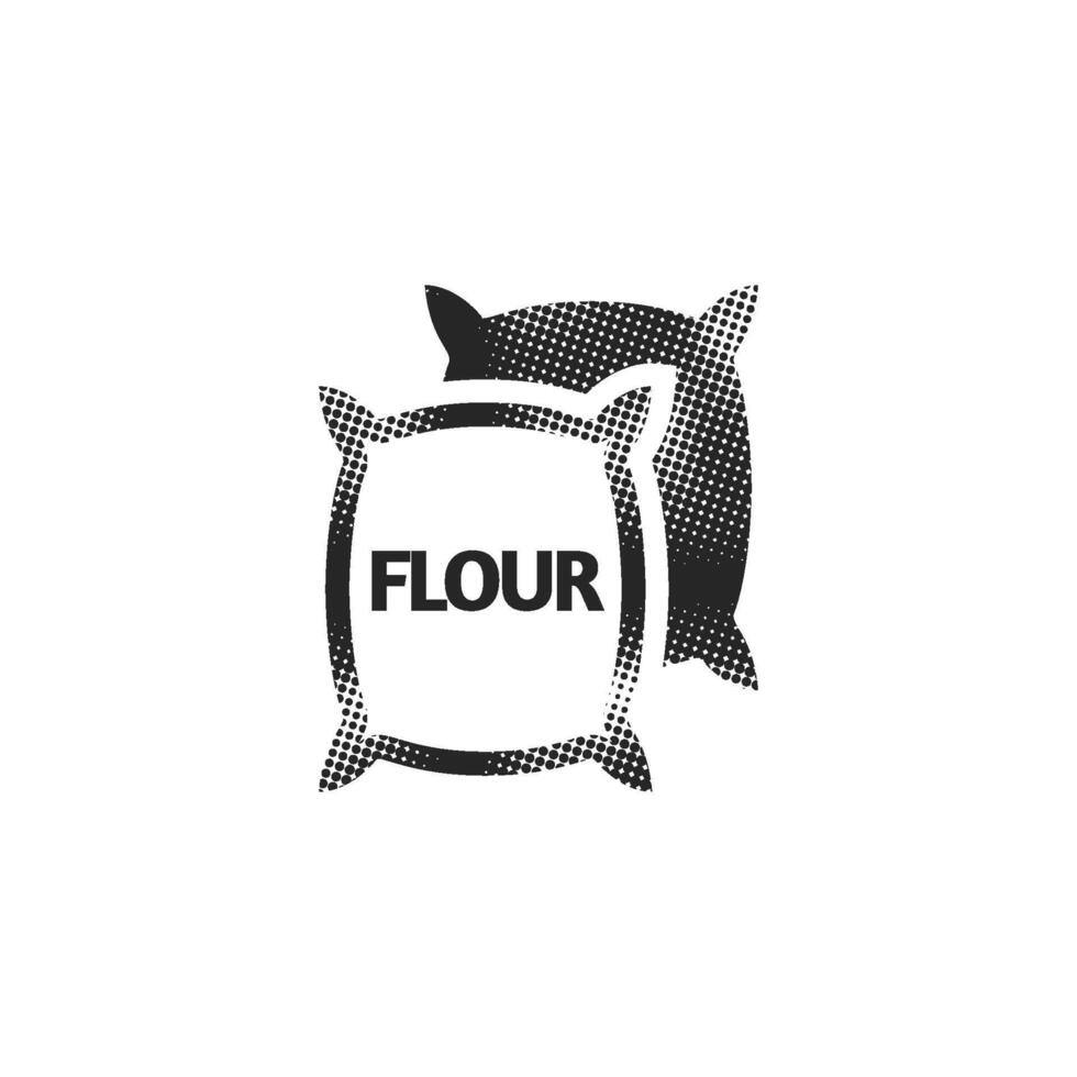 Flour sack icon in halftone style. Black and white monochrome illustration. vector