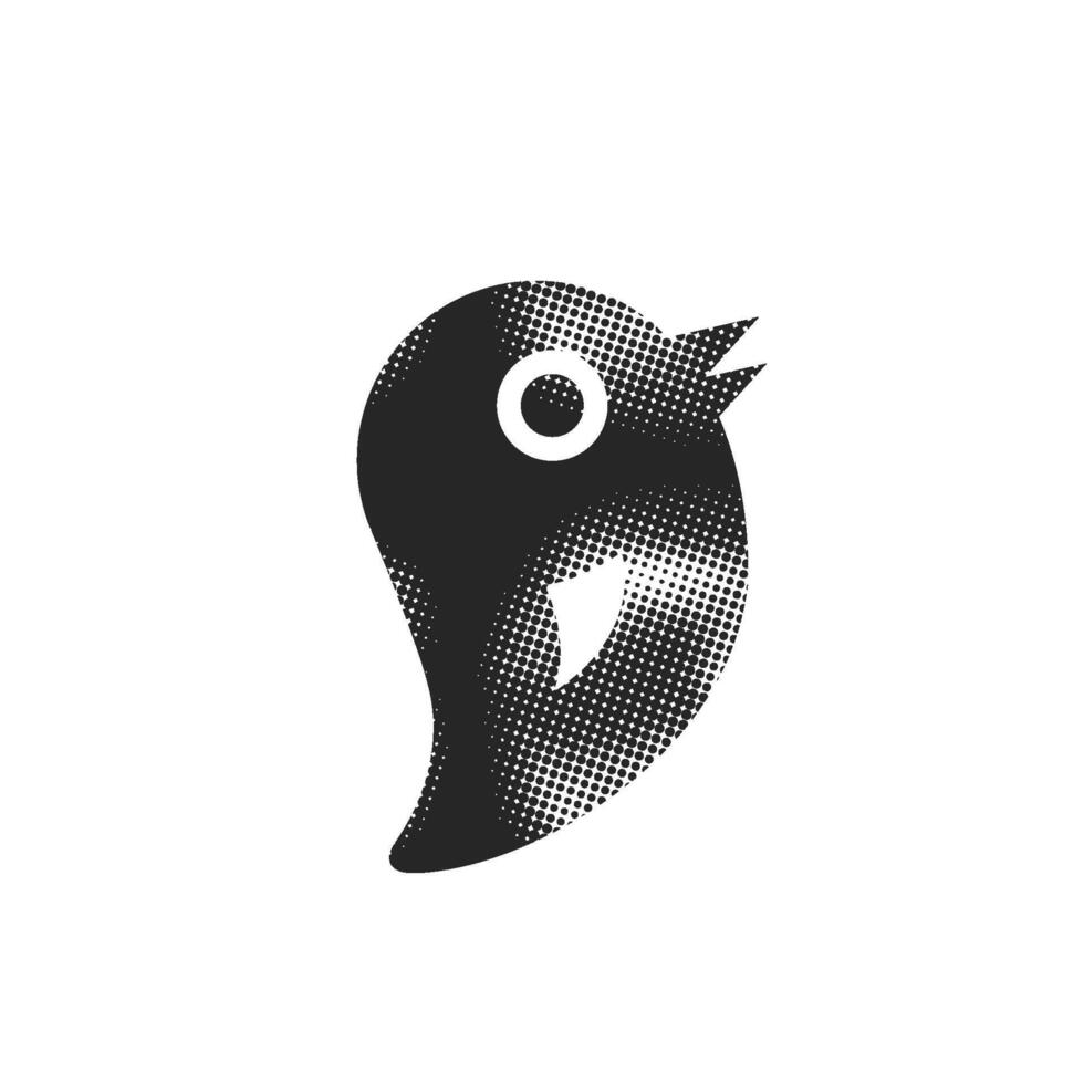 Bird icon in halftone style. Black and white monochrome illustration. vector