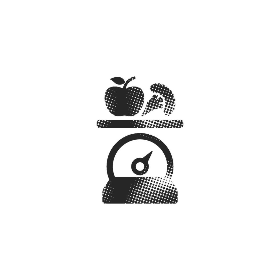 Food scale icon in halftone style. Black and white monochrome illustration. vector