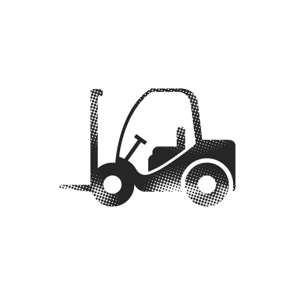 Forklift icon in halftone style. Black and white monochrome illustration. vector