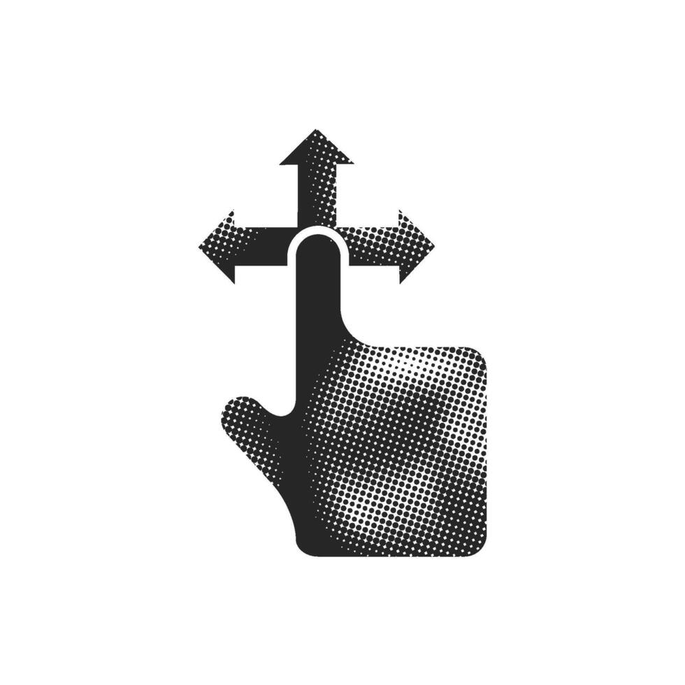 Finger gesture icon in halftone style black and white monochrome illustration. vector
