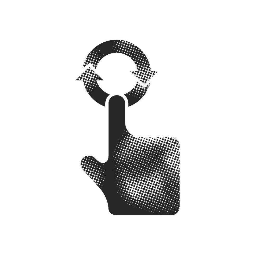 Finger gesture icon in halftone style black and white monochrome vector