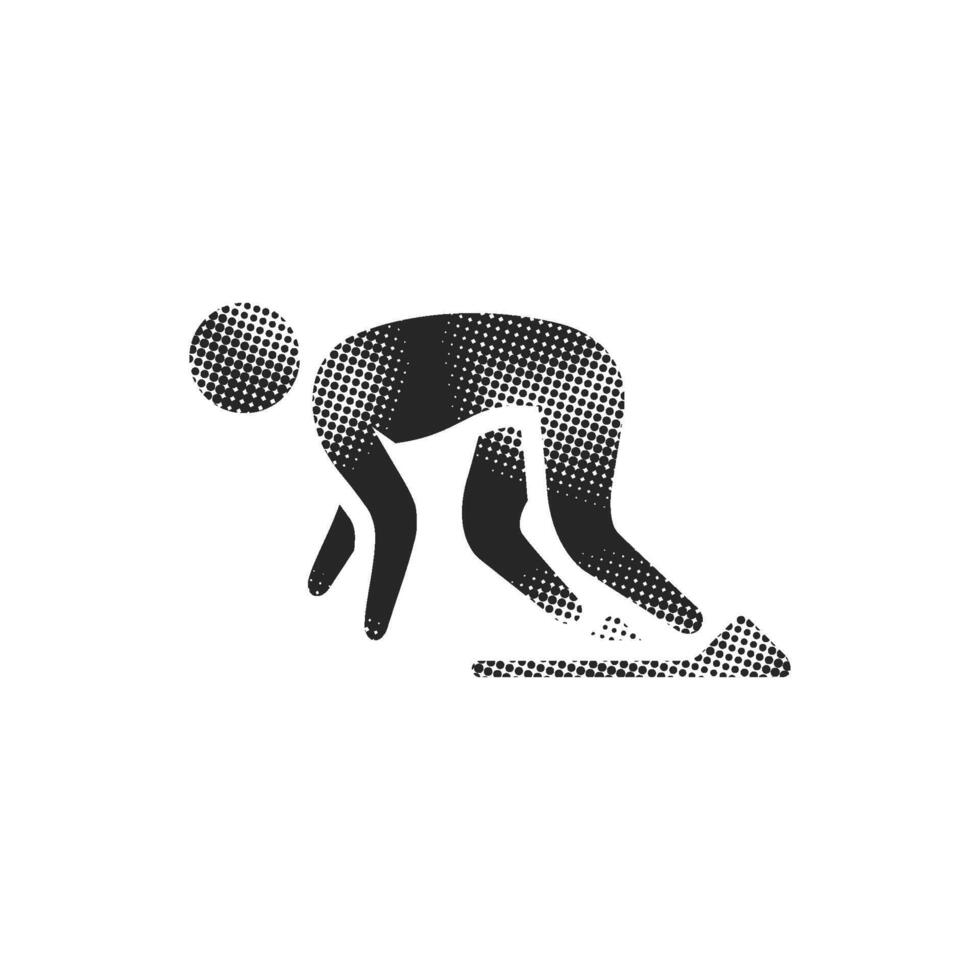 Starting runner icon in halftone style. Black and white monochrome illustration. vector