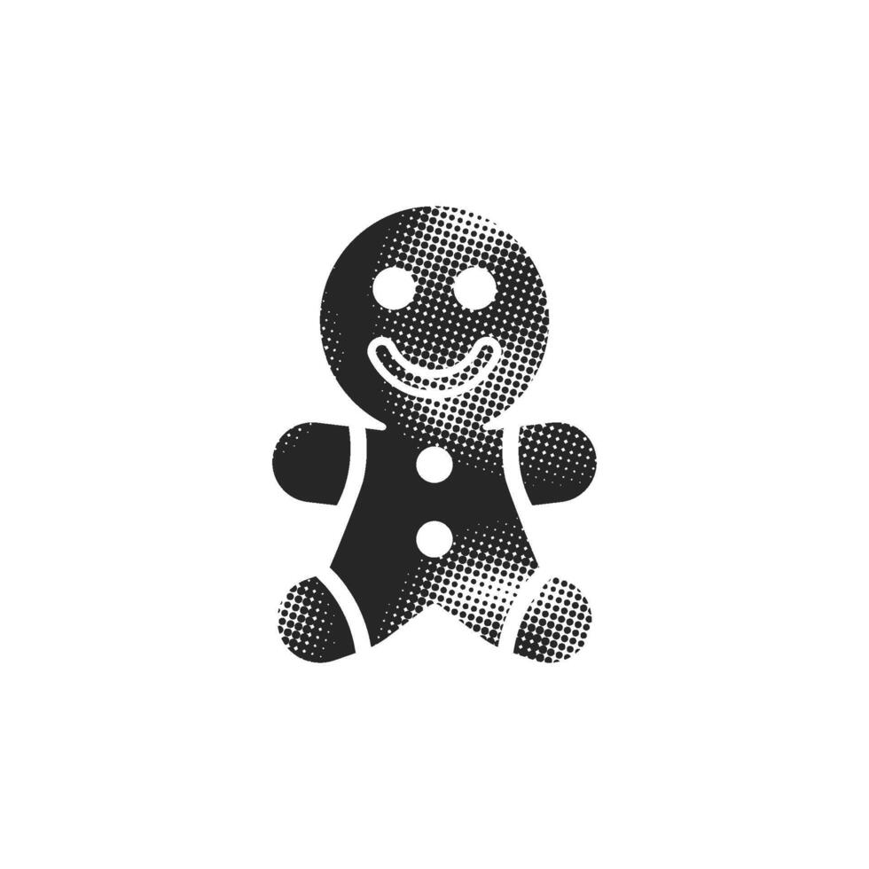 Gingerman icon in halftone style. Black and white monochrome illustration. vector