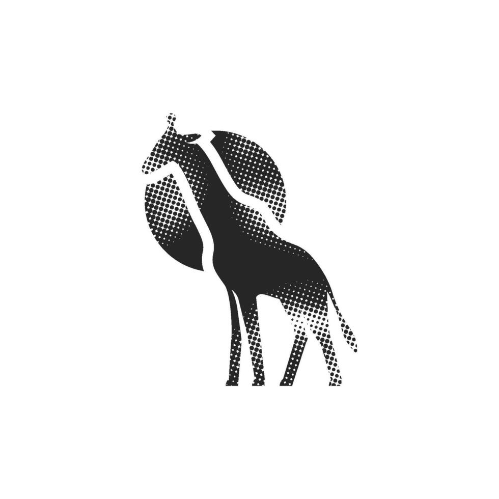 Giraffe icon in halftone style. Black and white monochrome illustration. vector