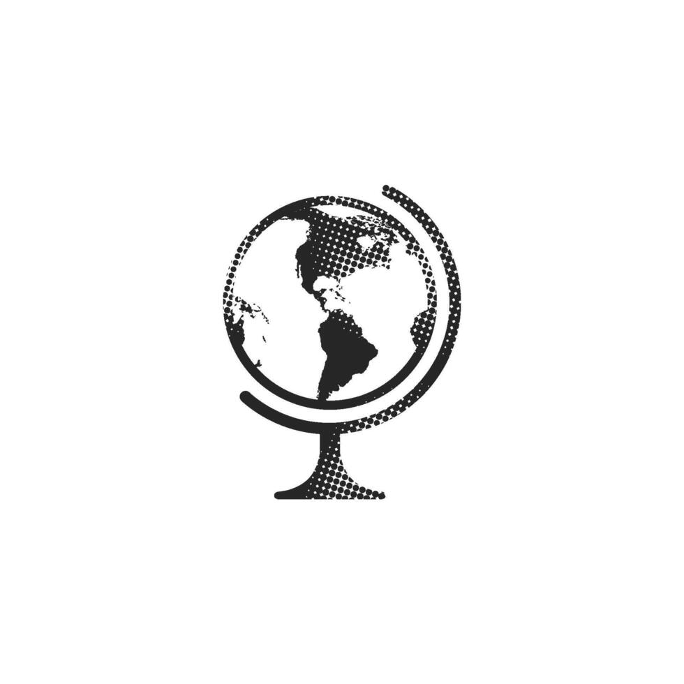 Globe icon in halftone style. Black and white monochrome illustration. vector
