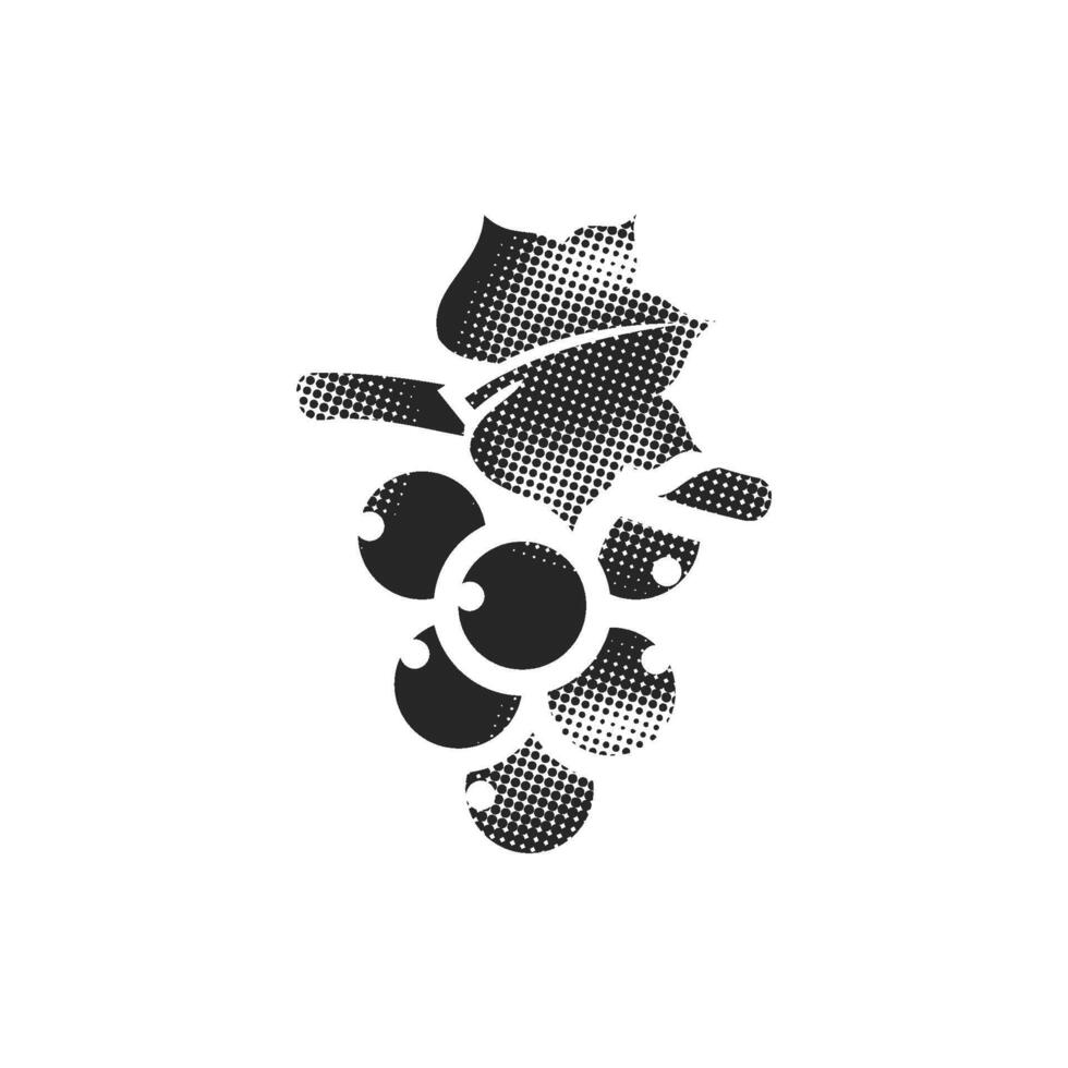 Grape icon in halftone style. Black and white monochrome illustration. vector