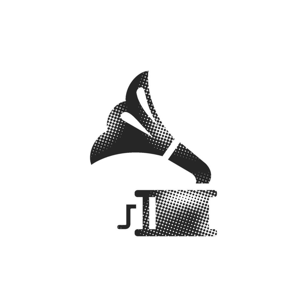 Gramophone icon in halftone style. Black and white monochrome illustration. vector