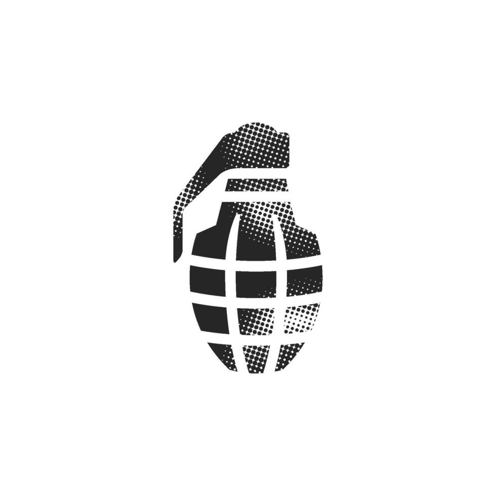 Grenade icon in halftone style. Black and white monochrome illustration. vector