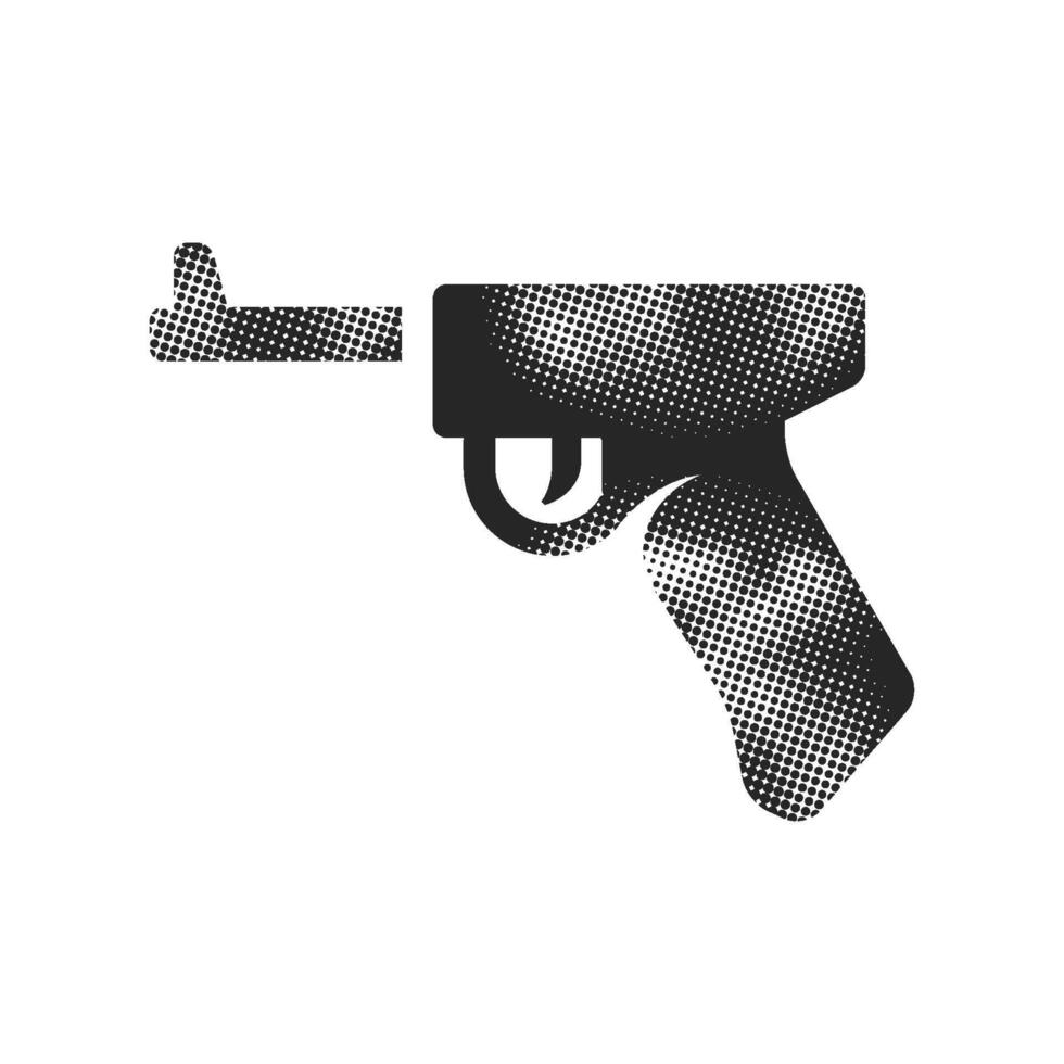 Hand gun icon in halftone style. Black and white monochrome illustration. vector