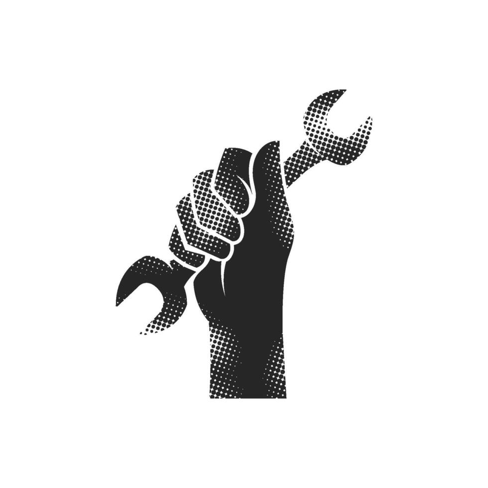 Hand tool icons in halftone style. Automotive vehicle maintenance service. Black and white monochrome illustration. vector