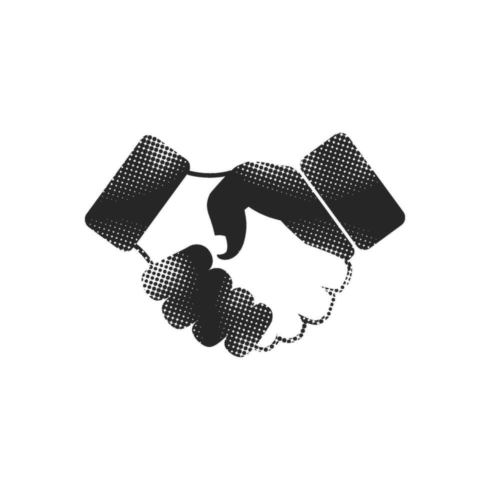 Handshake icon in halftone style. Black and white illustration. vector