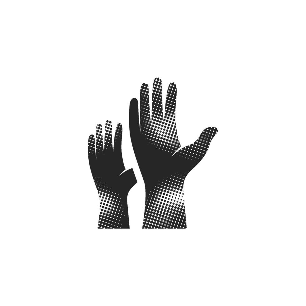 Hands icon in halftone style. Black and white monochrome illustration vector