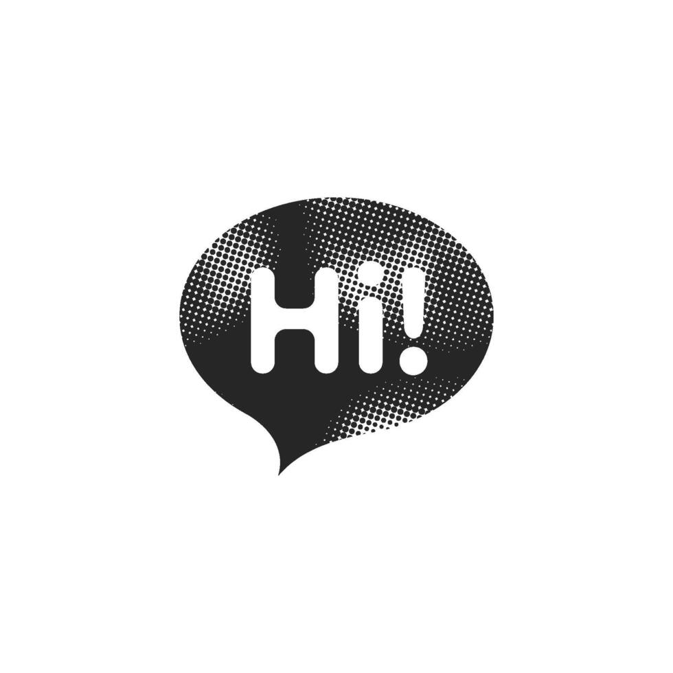 Text bubble icon in halftone style. Black and white monochrome illustration. vector