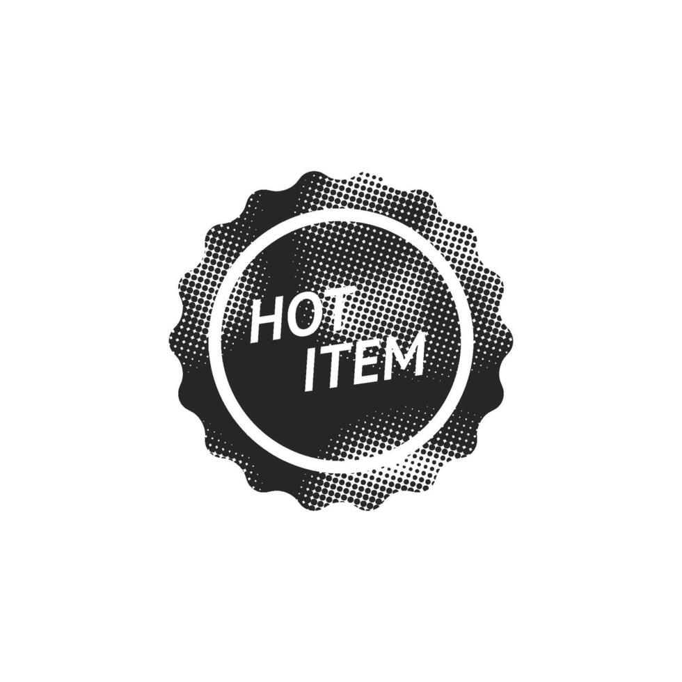 Hot item label icon in halftone style. Black and white monochrome vector