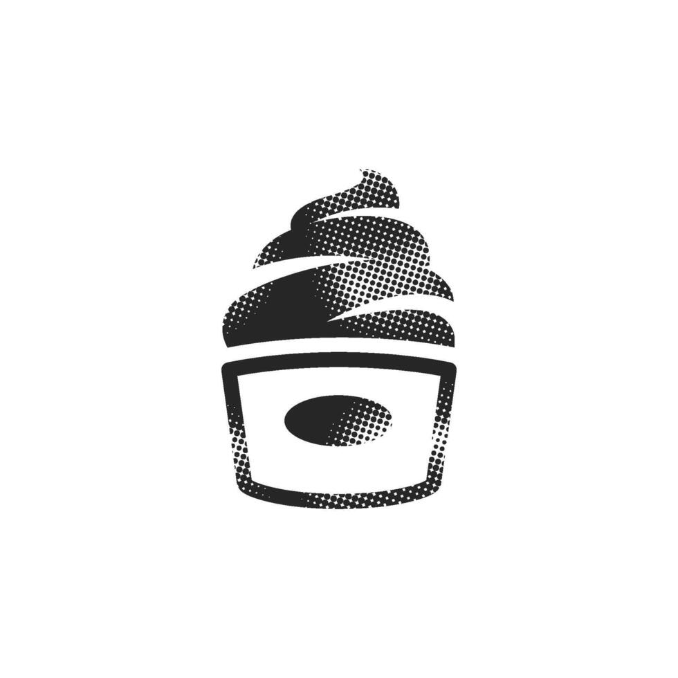 Ice cream icon in halftone style. Black and white monochrome illustration vector