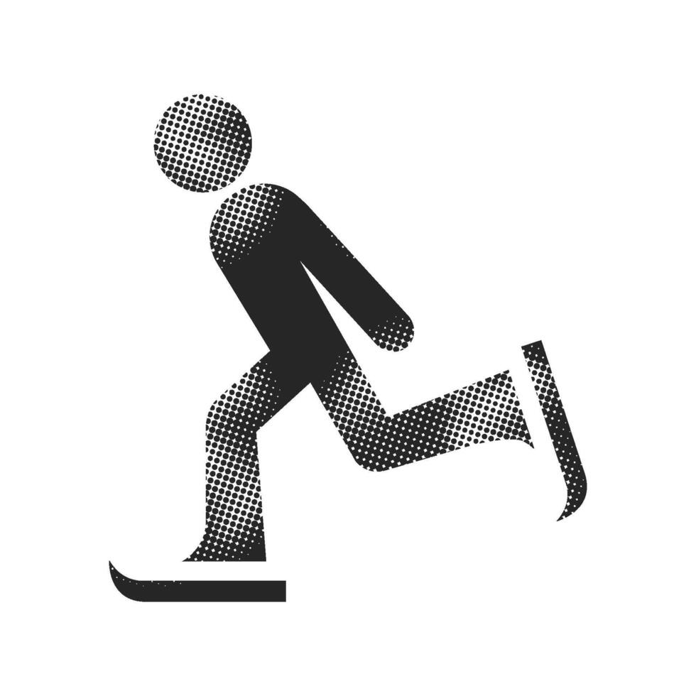 Ice skating icon in halftone style. Black and white monochrome illustration. vector