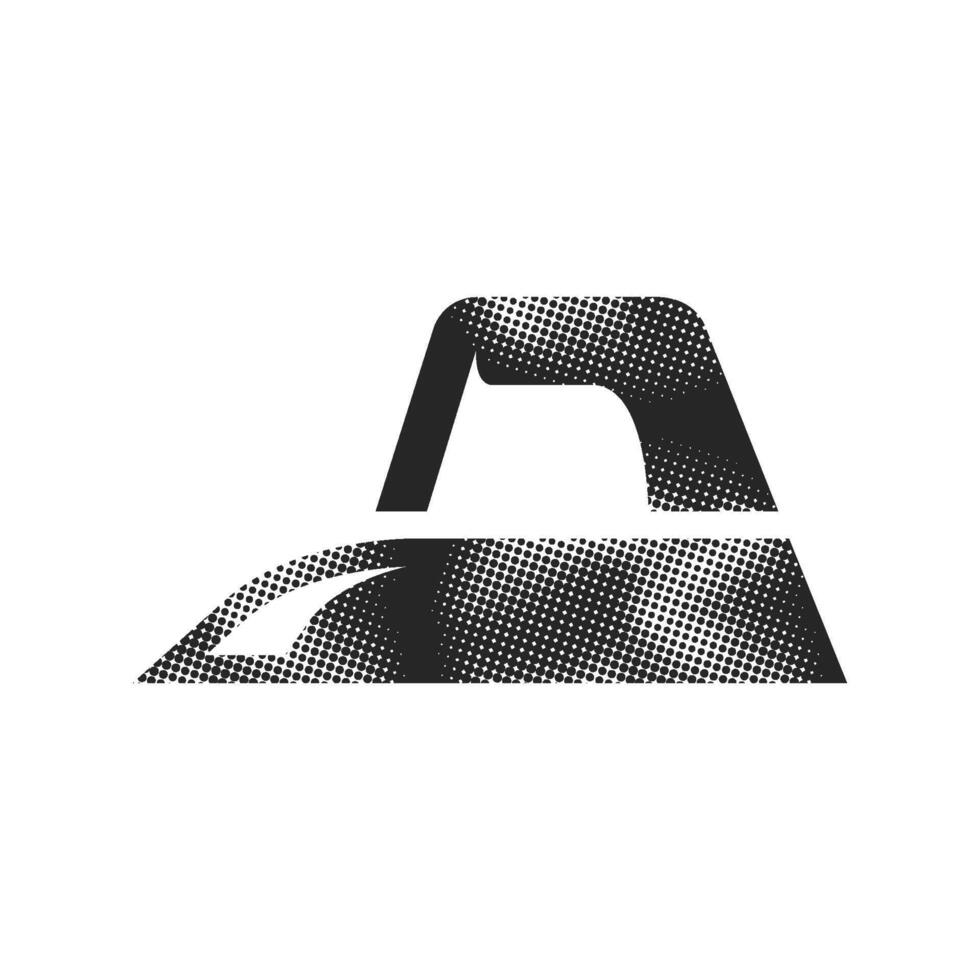 Iron icon in halftone style. Black and white monochrome illustration vector