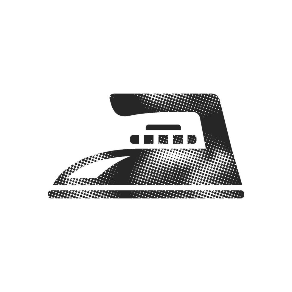 Iron icon in halftone style. Black and white monochrome illustration. vector